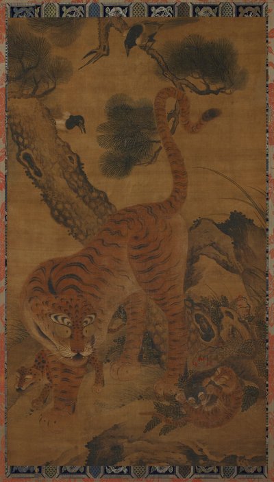 Tigre con cuccioli e gazze da Unknown artist