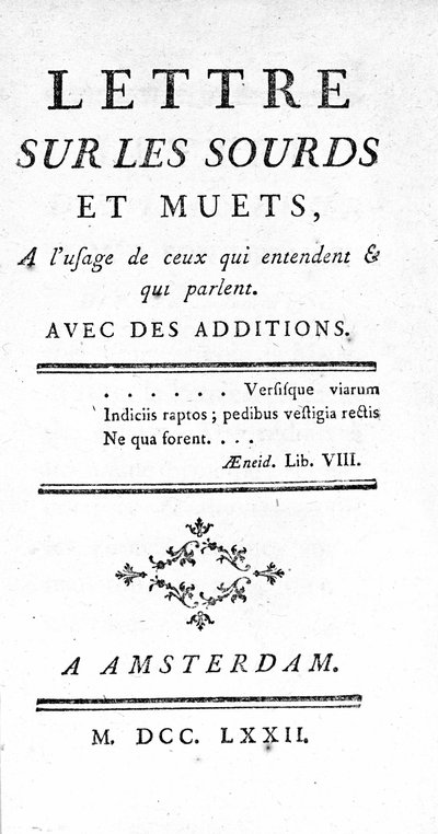 Pagina del titolo di "Lettera sui sordi e muti per l