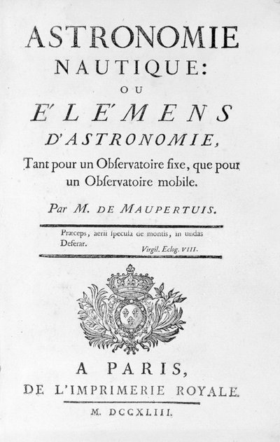 Pagina del titolo di Astronomia Nautica: o Elementi di Astronomia di M. de Maupertuis (Pierre-Louis Moreau de) (1698 - 1759). 1743. da Unknown artist