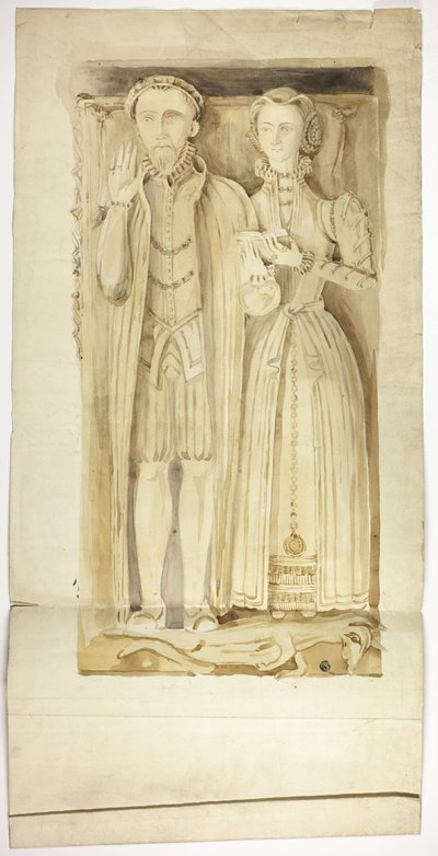 Lastra tombale Tudor con effigi di uomo e donna da Unknown artist