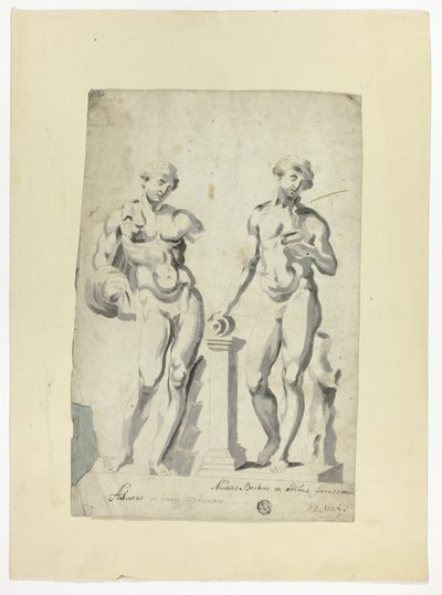 Due sculture: Antinoo nei Giardini Vaticani e Nisaus Bacco nel Palazzo Farnese da Unknown artist