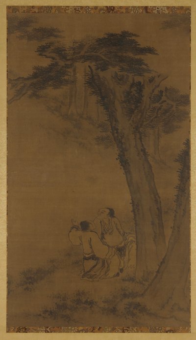 Due figure su una collina sotto gli alberi da Unknown artist