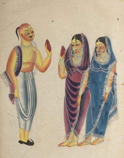 Devoto Vaishnava con due donne da Unknown artist