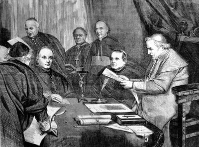 Concilio Vaticano I. Papa Pio IX circondato dai membri del Consiglio Direttivo del Concilio. 1869 da Unknown artist