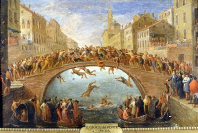 Venezia, il gioco del ponte. Dipinto anonimo. XVIII secolo. Collezione privata. da Unknown artist