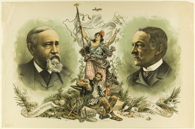 Ritratti vittoriosi di Benjamin Harrison e Levi P. Morton, da Judge da Unknown artist