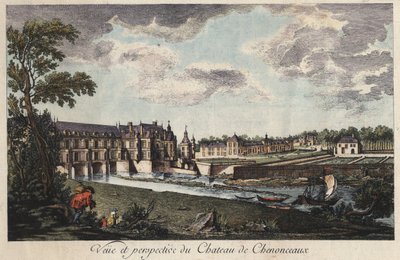Veduta e prospettiva del castello di Chenonceau in Indre-et-Loire (Francia) - incisione del XVIII secolo da Unknown artist