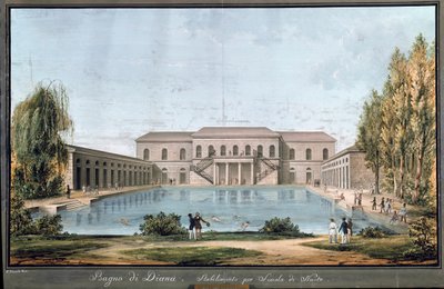 Veduta del bagno Diana, prima piscina italiana, a Milano (dipinto) da Unknown artist