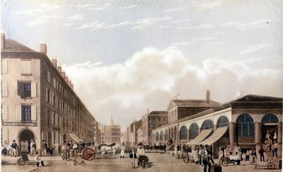 Veduta di New York: Mercato a Fulton Street. Litografia SD intorno alla metà del 19° secolo. da Unknown artist