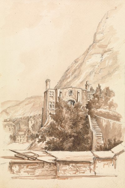 Veduta di una città con scogliere sullo sfondo da Unknown artist