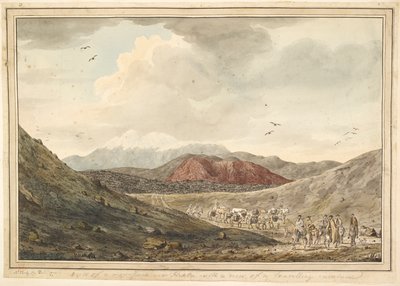 Vista di una montagna, vicino a Hekla con vista di una carovana in viaggio. da Unknown artist