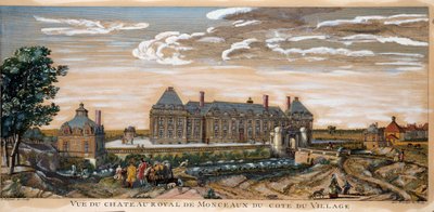 Veduta del Castello Reale di Monceaux. Incisione del 1740. Collezione privata da Unknown artist