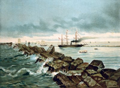 Vista del Canale di Suez inaugurato il 17/09/1869. Cromolitografia del XIX secolo da Unknown artist