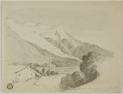 Veduta del villaggio di Chamonix e del ghiacciaio dei Bossons da Unknown artist