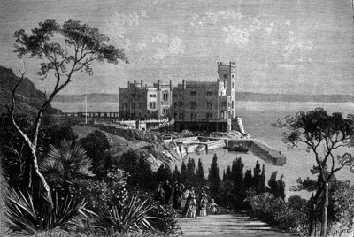 Vista del castello di Miramare a Trieste (durante il periodo austriaco), incisione del 1885 da Unknown artist