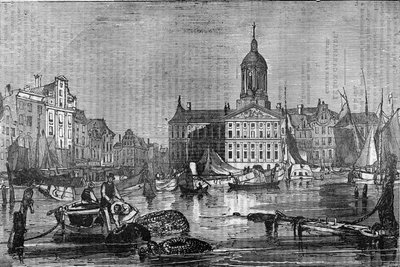 Veduta della città di Amsterdam e del vecchio Municipio nel XIX secolo da Unknown artist