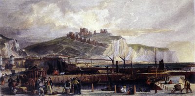 Veduta della città di Dover e delle sue alte scogliere bianche di gesso in Inghilterra. 1850 da Unknown artist