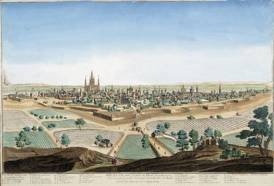 Veduta della città di Milano, Italia con la cattedrale e le fortificazioni. Incisione del XVIII secolo da Unknown artist