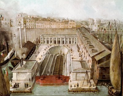 Veduta del bacino di carenaggio del porto di Napoli inaugurato nel 1852 da Unknown artist