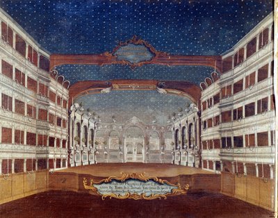 Veduta del teatro San Samuele a Venezia distrutto da un incendio nel 1747. Disegno del XVIII secolo da Unknown artist