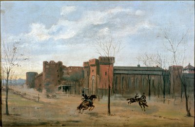 Veduta del Castello Sforzesco con addestramento di cavalleria da Unknown artist