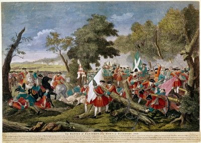 Guerra di successione spagnola (1701-1714): veduta della battaglia di Malplaquet vicino a Mons sul confine franco-belga 11/09/1709 tra truppe francesi e spagnole e una coalizione inglese, olandese e austriaca - Stampe del 1709 - BN Parigi da Unknown artist