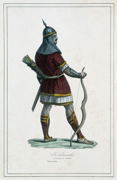Guerriero Kalmouk (popolo mongolo della Siberia Meridionale) - in "I diversi popoli della terra" di Abate P. Jouhanneaud, Libreria dei Buoni Libri, Limoges da Unknown artist