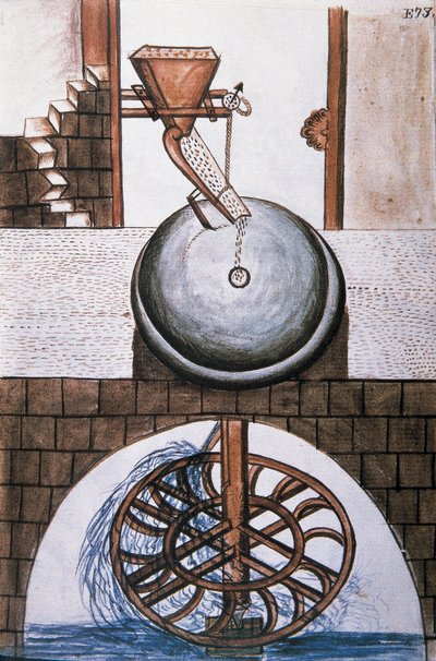 Mulino ad acqua, dal libro "Trujillo del Peru" o "Codice Martínez Compañón", di Baltazar Martinez Compañón y Bujanda, vescovo di Trujillo (1782-1785) da Unknown artist
