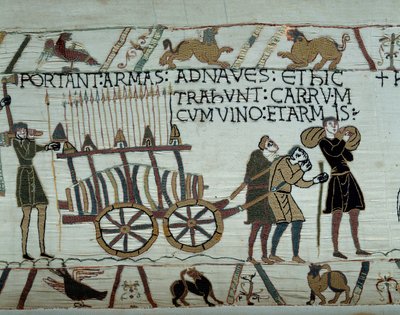 Armi e vino portati alle navi durante il rifornimento per la conquista dell