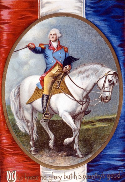 Chi non conosceva altra gloria se non il bene del suo paese: George Washington (1732-1799) a cavallo in medaglione sul retro della bandiera francese da Unknown artist