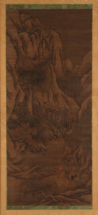 Paesaggio Invernale: colline e fiume; figure di viaggiatori a cavallo da Unknown artist