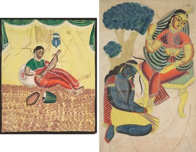 Donna che Suona Musica (recto); Krishna che Accarezza i Piedi di Radha (verso) da Unknown artist