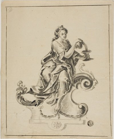 Donna seduta su una voluta rococò da Unknown artist