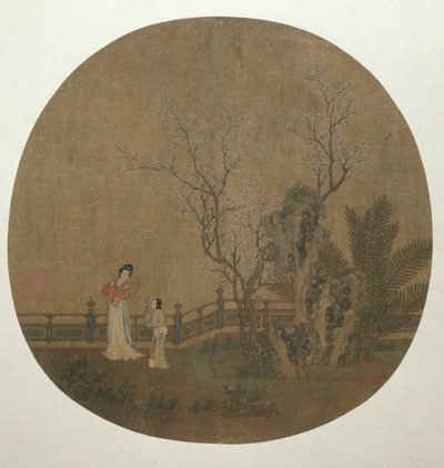 Donna con serva nel giardino di un palazzo da Unknown artist