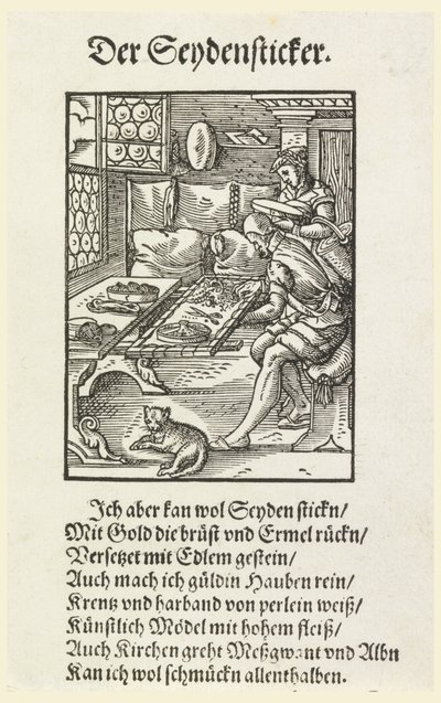 Xilografia (facsimile): Un ricamatore al lavoro da Unknown artist