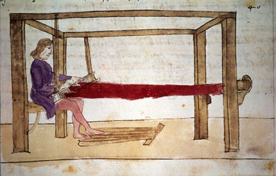 Tessitura della lana. Miniatura da un manoscritto del XIV secolo. Firenze, Biblioteca Nazionale da Unknown artist