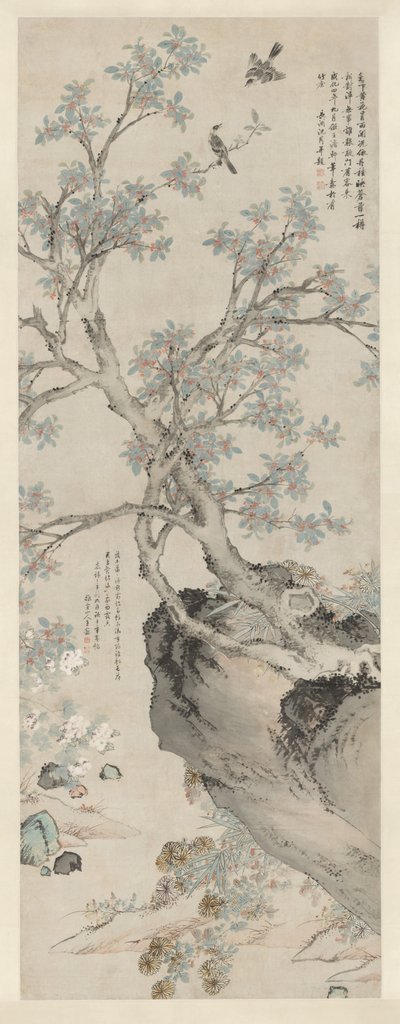 Crisantemi gialli e Osmanthus rossi nello stile di Wang Yuan da Unknown artist