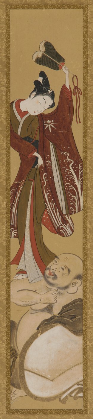 Giovane in piedi sulla spalla di Hotei da Unknown artist