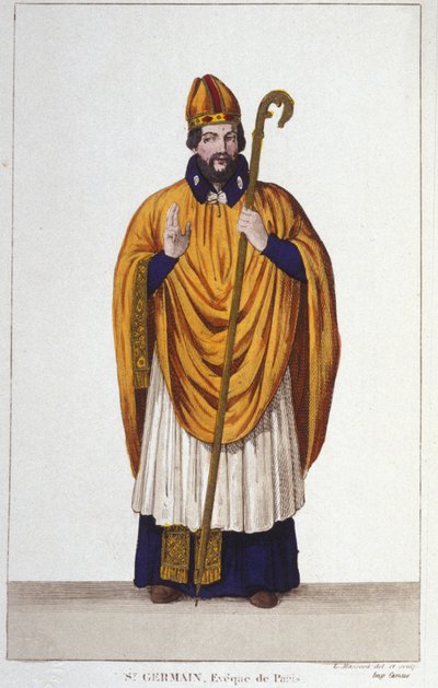 Ritratto di San Germano. Vescovo di Parigi nel 555 incisione del 1830 da Unknown artist