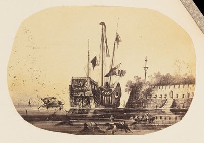 [Copia fotografica di un disegno di una nave ormeggiata accanto a un forte]. da Unknown artist/maker