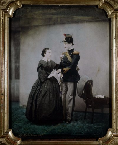 Fotografia colorata di un ufficiale e sua moglie risalente al 1850. da Unknown photographer