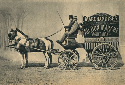 Carro a cavallo per le consegne del negozio "Au Bon Marché" a Parigi, rue du Bac e rue de Sèvres. Fotografia, fine XIX secolo, Parigi. Coll. Selva da Unknown photographer