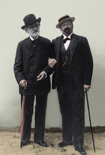Giuseppe Verdi, compositore italiano (1813-1901), e il tenore Francesco Tamagno (1850-1905) a Montecatini alla fine del XIX secolo da Unknown photographer
