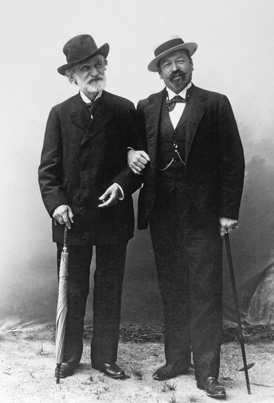 Giuseppe Verdi, compositore italiano (1813-1901), e il tenore Francesco Tamagno (1850-1905) a Montecatini alla fine del XIX secolo da Unknown photographer