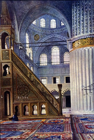 Interno della Moschea di Santa Sofia a Costantinopoli (Turchia). Il Mihrab. Autochrome da Unknown photographer
