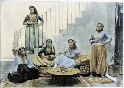 Donne moresche di Algeri che prendono il tè - autochrome, fine XIX secolo da Unknown photographer