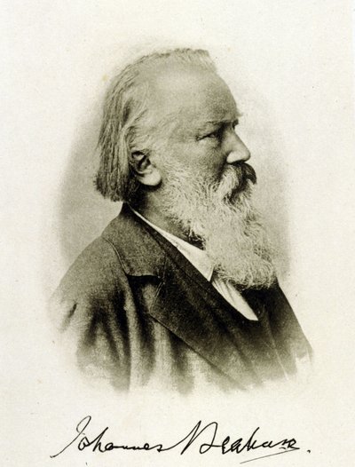 Ritratto di Johannes Brahms (1833 - 1897), compositore tedesco su una fotografia autografa. da Unknown photographer