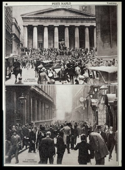 In alto: Giorni neri a Wall Street; In basso: la Borsa di Londra al tempo del crollo del 1929, da 