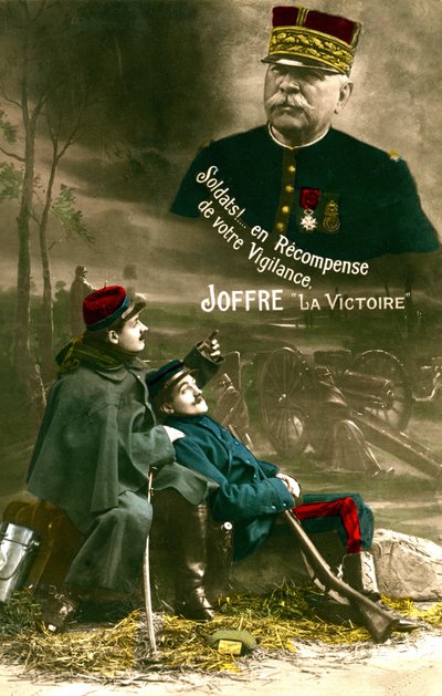 Cartolina postale della prima guerra mondiale, il Marechal Joseph Joffre si rivolge ai "poilus": "Soldati! In premio alla vostra vigilanza, la vittoria". (foto) da Unknown photographer