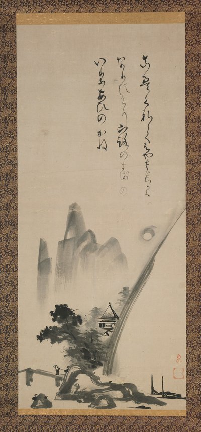 Rotolo appeso raffigurante una scena di paesaggio, periodo Edo, XVII secolo da Unkoku Toeki